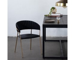 Eetkamerstoel Velvet - Zwart - Gouden Onderstel - Stoel Turin Luxe - Giga Meubel - Set van 2