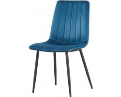 Eetkamerstoel Willis – Fluweel Blauw – Zwarte Metalen Poten – Per Stuk