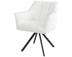 Eetkamerstoel Wit Bouclé (Draaibaar) - Industriele Dinerstoel met Comfortabele Zitting - Luxe Witte Bouclé/Teddy Stoel met Zachte Zit- en Rugkussen - Industrieel Eettafel Stoel (62x61x82) Draaibare Dinerstoel met Kruispoot