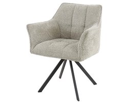 Eetkamerstoel Zand Bouclé (Draaibaar) - Industriele Dinerstoel met Comfortabele Zitting - Luxe Zand/Creme Bouclé/Teddy Stoel met Zachte Zit- en Rugkussen - Industrieel Eettafel Stoel (62x61x82) Draaibare Dinerstoel met Kruispoot