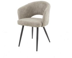 Eetkamerstoel Zand Bouclé Set Van 2 - Beige Dinerstoel met Comfortabele Bouclé Teddy Zitting en Ronde Rugleuning - Luxe Ronde Stoel in Industriële Stijl - Industrieel Eetkamer Stoel (58x56x81) Set Van 2