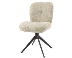 Eetkamerstoel Zand Bouclé Set Van 2 (Draaibaar) - Industriele Dinerstoel met Comfortabele Zitting - Luxe Zandkleurige Bouclé/Teddy Stoel met Zachte Zit- en Rugkussen - Industrieel Eettafel Stoel (48x60x80) Set van 2