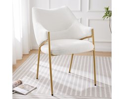 Eetkamerstoelen (1 stuk), loungestoel, bankstoel, fauteuil met armleuningen, lamspluche stof, verdikt zitkussen, beige