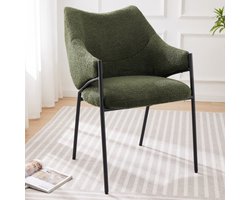 Eetkamerstoelen (1 stuk), loungestoel, bankstoel, fauteuil met armleuningen, lamspluche stof, verdikt zitkussen, groen