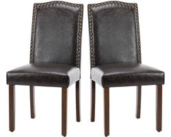 Eetkamerstoelen 2-delig – Hoogwaardige gestoffeerde leren stoelen met nagelkopdetails en houten poten, geschikt voor slaapkamer, woonkamer of eetkamer, bruin