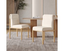 Eetkamerstoelen 2 Stuks 46x52x80,5 cm - Stoelen Met Dikke Zitting En Sherpa Stof - Eiken Look Beige