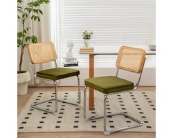 Eetkamerstoelen - 2 Stuks - Moderne Velvet Rattan Look Stoelen - Mid-Century Design, Comfortabel - Chrome Poot - Zwart