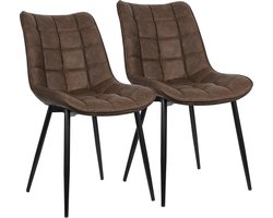 Eetkamerstoelen - 2 Stuks - Set van 2 - Zwart poten - Kunstleer bekleding - Stoelen - Eetkamerstoel - Bruin