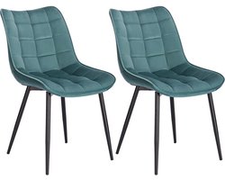 Eetkamerstoelen - 2 Stuks - Set van 2 - Zwarte poten - Velvet bekleding - Stoelen - Eetkamerstoel - Turqoise