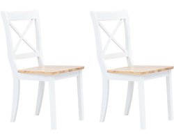 Eetkamerstoelen, 2 stuks, wit en licht hout van hardhout, eetkamerstoelen, moderne eetkamerstoelen, 247358