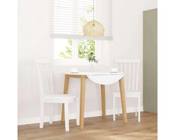 Eetkamerstoelen, 2 stuks, wit, massief hout, rubberen boom met ergonomische rugleuning en robuust natuurlijk materiaal voor langdurig comfort in eetkamer en woonkamer