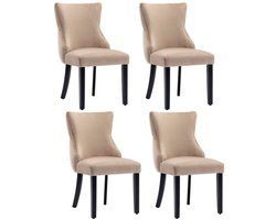 Eetkamerstoelen 4-delig 50x41x91cm Beige Samt Stoel Massief Houten Frame Comfortabel Ergonomisch Modern Ontwerp Voor Keuken Eetkamer