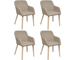 Eetkamerstoelen, 4 stuks, beige stof en massief eikenhout, luxe bekleding met schuim, ergonomisch ontwerp voor woonkamer en eetkamer, stabiele houten poten