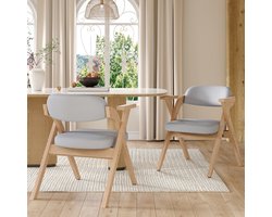 Eetkamerstoelen - 4 stuks - Massief Houten Stoel, Comfortabel en Ademend, Opvouwbaar - Geschikt Voor Eetkamer, Woonkamer, Café, Modern Stijl - Linnen - Grijs