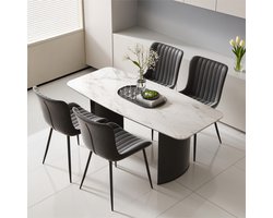 Eetkamerstoelen - 4 stuks - PU Kunstlederen Stoelen - Modern Design voor Keuken & Eetkamer - Zwart - Kunstleer