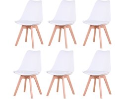 Eetkamerstoelen - 6 Stuks - Set van 6 - Houten poten - Stoelen - Eetkamerstoel - Wit - Met Kussentje