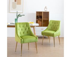 Eetkamerstoelen – Bankjes – Stoelen – Dining Chairs – Zetels – Fluwelen Bekleding – Gouden Metalen Poten – Set van 2 – Grijs – Comfortabel en Stabiel