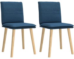 Eetkamerstoelen, blauw met stoffen bekleding, gestoffeerde stoelen met ergonomisch design, rubberen boom-massief houten frame, zacht polyesterweefsel, dikke schuimvulling voor