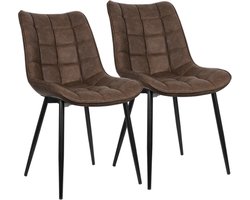 Eetkamerstoelen - Bruin - Armleuningen - Kuipstoelen - Set van 2 - PU leer