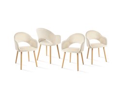 Eetkamerstoelen – Dining Stoelen – Armstoelen – Lounge Stoelen – Stoelen Met Armleuning – Set Van 4 – Licht Beige – Ergonomisch Met Houten Poten