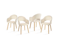 Eetkamerstoelen – Dining Stoelen – Armstoelen – Lounge Stoelen – Stoelen Met Armleuning – Set Van 4 – Licht Beige – Ergonomisch Met Houten Poten