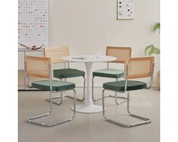 Eetkamerstoelen – Dining Stoelen – Keukenstoelen – Stoelenset – Fluwelen Stoelen – Groen – Rattan Rugleuning – Ergonomisch Design