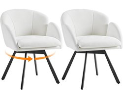 Eetkamerstoelen, draaibaar, draaistoel met draaibare zitting en afneembaar zitkussen, bloembladvorm, wit/2 stuks