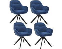Eetkamerstoelen, draaibaar, set van 4 met armleuning, 360° draaibaar, gestoffeerde stoel, chenille, draaistoel, eetkamer, keukenstoel met metalen poten voor eetkamer, keuken, blauw