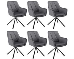 Eetkamerstoelen Draaibaar Set van 6 - Luxe Fluwelen Keukenstoelen met Rugleuning