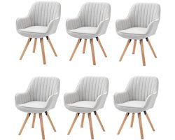 Eetkamerstoelen – Draaibaar Stoelen – Keukenstoelen – Bureaustoelen – Zithoek Stoelen – Set van 6 Beige – 360° Draaibare Zitting – Houten Poten