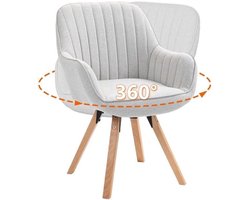 Eetkamerstoelen – Draaibaar Stoelen – Keukenstoelen – Bureaustoelen – Zithoek Stoelen – Set van 6 Beige – 360° Draaibare Zitting – Houten Poten