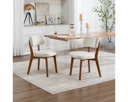 eetkamerstoelen - eetkamer stoelen - Set van 2 - Massief hout -eetkamerstoelen met houten pote - Beige