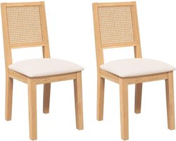 Eetkamerstoelen, eetkamerstoel met rugleuning, eetstoel, keukenstoel, stoel voor eetkamer, houten stoel, kussen, massief hout, rubberen boom, 2 stuks