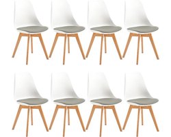 Eetkamerstoelen-Eetkamerstoelen set van 8-gestoffeerd-vintage stijl- met massief beukenhouten poten-Wit - Grijs Zitkussen.