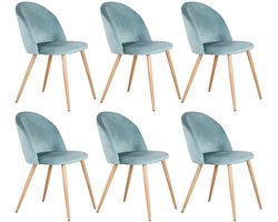 Eetkamerstoelen - Eetstoelen - Keukenstoelen - 6 Stuks - Ergonomische - met Rugleuning - Voor Keuken - Eetgedeelte - Zachte Fluwelen Zitje - Metalen Voeten - 80 x 48 x 43 cm - Groen