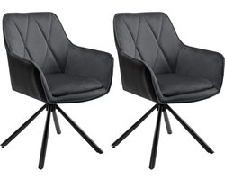 Eetkamerstoelen - Eetstoelen - Keukenstoelen - Ergonomische Scandinavische Stijl - 2 Stuks - met Rugleuning - Voor Keuken - Eetgedeelte - Kunstleer Zitje - Metalen Draaibare Poten - 57.5 x 85.5 x 58.5 cm - Donkergrijs