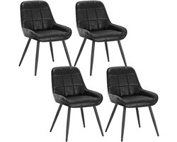 Eetkamerstoelen - Eetstoelen - Keukenstoelen - Ergonomische Scandinavische Stijl - Set van 4 - met Rugleuning - Voor Keuken - Eetgedeelte - Kunstleer Zitje - Metalen Poten - 52 x 51 x 81.5 cm - Zwart