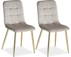 Eetkamerstoelen, fluweel, voor woonkamer, keukenstoel, gestoffeerde stoel, beige, crème, goud, 2 stuks