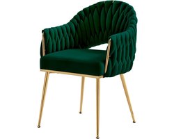Eetkamerstoelen Fluwelen - Keukenstoelen Fauteuils - Comfortabel Zitten - Gouden Metalen Poten - 55x54x80 cm - Smaragdgroen