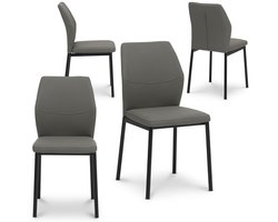 Eetkamerstoelen GINOVA set van 4, grijs - gestoffeerde zitting met stoffen bekleding, stevige poten van gepoedercoat metaal voor eethoek & keuken
