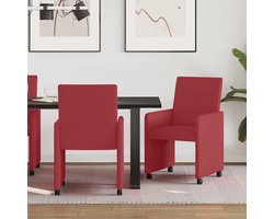 Eetkamerstoelen Kunstleer - Stoelen met wieltjes - Comfortabel Zitten - Onderhoudsvriendelijk Oppervlak - 57 x 66 x 94 cm - Wijnrood