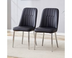 Eetkamerstoelen - Lederen stoelen - Modern minimalistisch design - Geschikt voor eetkamers en keukens - Zwart - 2 stoelen
