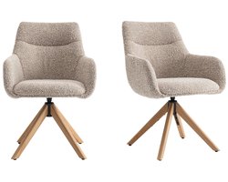 Eetkamerstoelen met armleuning - Turn - Set van 2 - Draaibaar - Taupe - Bouclé Stof - Eiken Poten