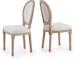 Eetkamerstoelen met ronde rugleuning en rubberen poten, 2 stuks vintage pluche stoelen voor in de woonkamer, slaapkamer, Beige