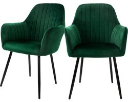 Eetkamerstoelen met rugleuning & armleuning set van 2 groen met fluwelen bekleding en metalen poten ML-Design