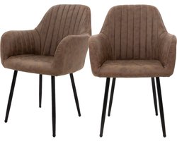 Eetkamerstoelen met rugleuning & armleuningen, set van 2 bruin kunstleer met metalen poten ML-Design