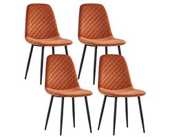 Eetkamerstoelen met Rugleuning - Scandinavische Vintage Stoelen van Faux Suede met Stalen Poten - Set van 4 Oranje