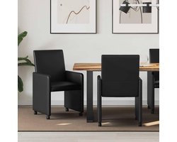 Eetkamerstoelen met wielen - Stoelen set - Comfortabel tafelen - Onderhoudsvriendelijk kunstleer - 57 x 66 x 94 cm - Zwart