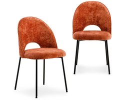 Eetkamerstoelen SERENA set van 2 oranje - gestoffeerde stoel, stoelen voor eettafel, keukenstoel met rugleuning, eetkamerstoelen, zwart metalen frame, moderne eetkamermeubels - Hoofdafbeelding