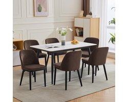 Eetkamerstoelen Set 6 – Stoelen, Keukenstoelen, Dining Chairs, Lunchstoelen – Modern Design – Dikke Kussens – Linnen Bekleding – Kunsthouten Poten – Comfortabel – Duurzaam